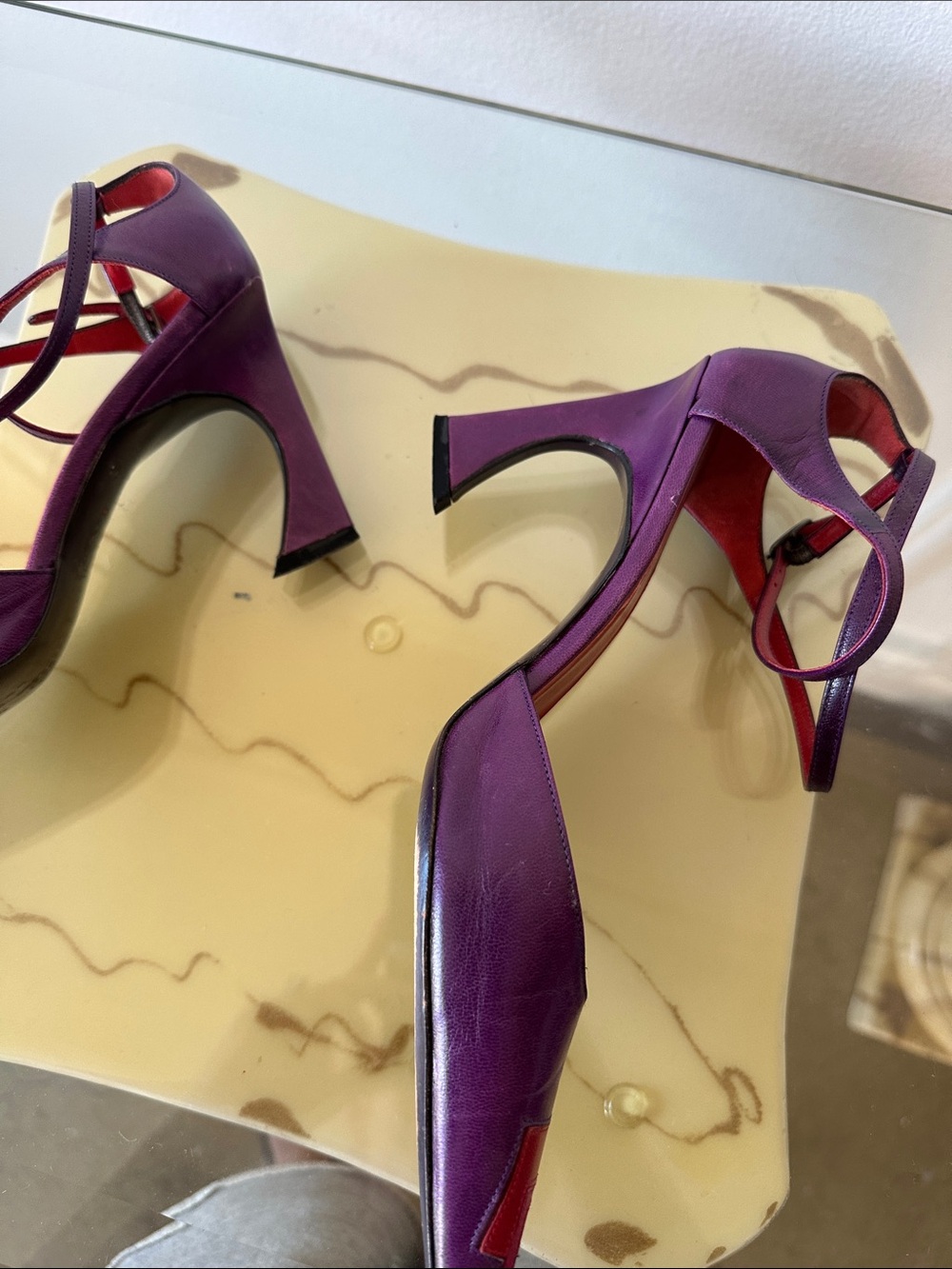 Fendi Purple and Red Geometric Pointed-Toe Ankle-Strap Heels - Picture 3 of 5